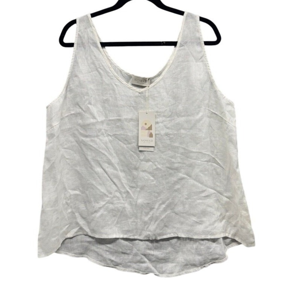 NWT Nomad The Label White Linen Tank Top V-Neck High-Low Hem XXL New